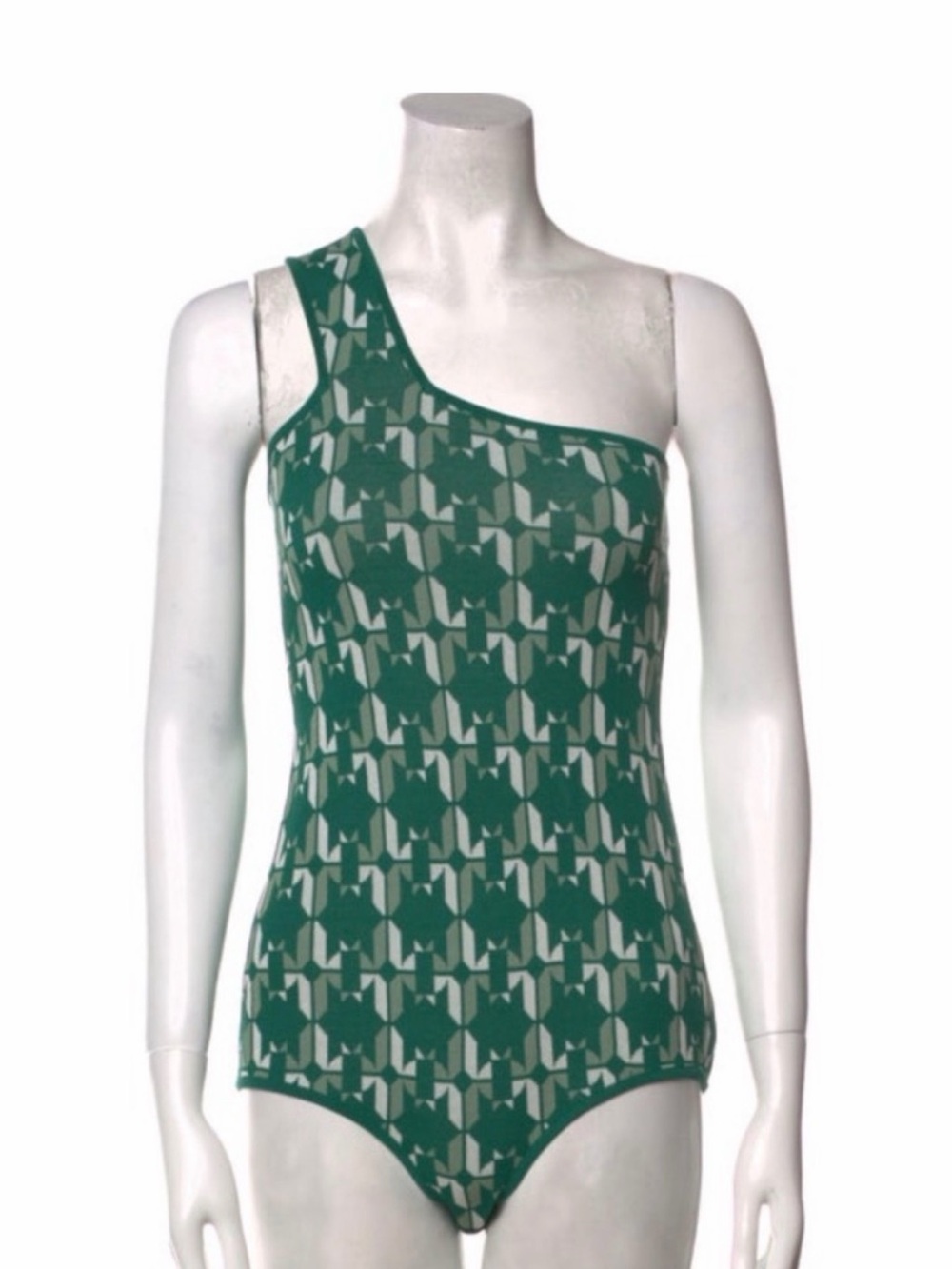 Dodo Bar Or One-Shoulder Green Patterned Bodysuit